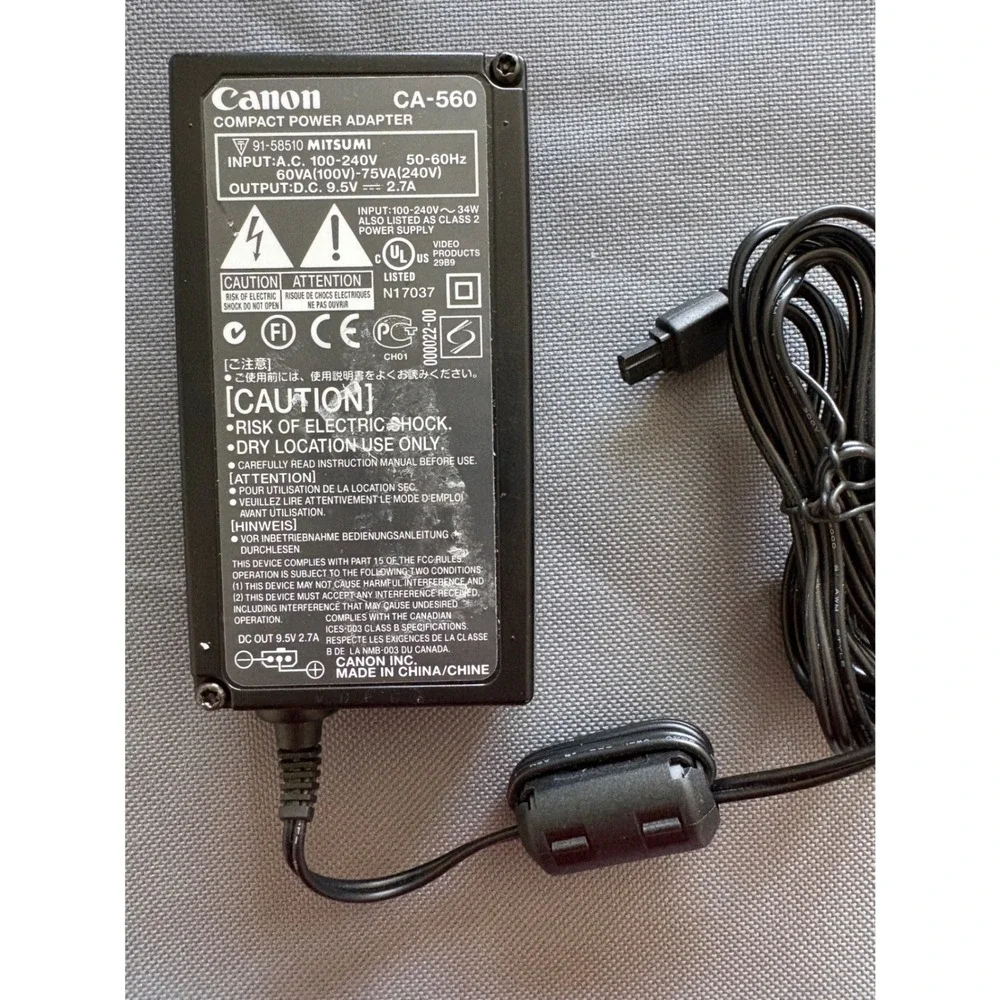 Canon CA-560 Compact Power Adapter 9.5V 2.7A AC Charger for Camcorders Black